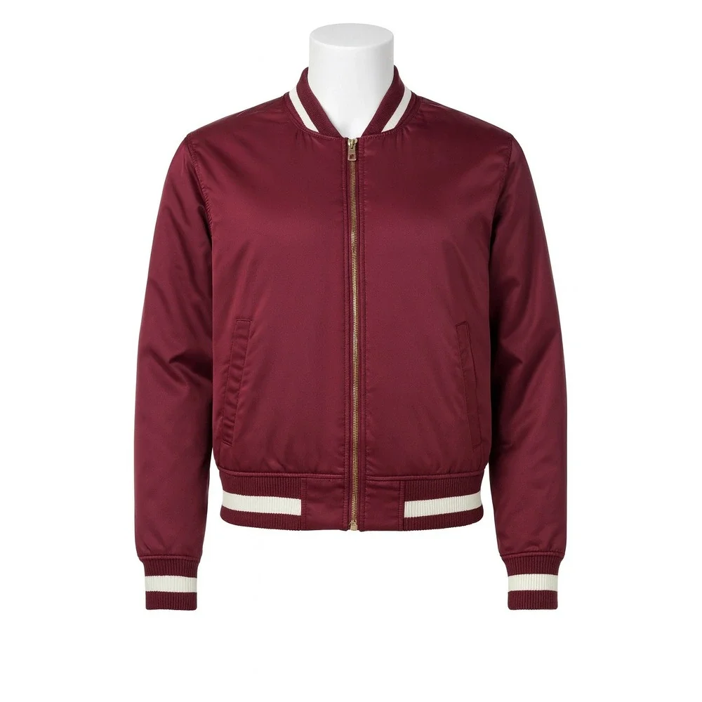 American Eagle Women's Bomber Jacket Size SP Maroon Zip Up‎ Varsity Ribbed Trim